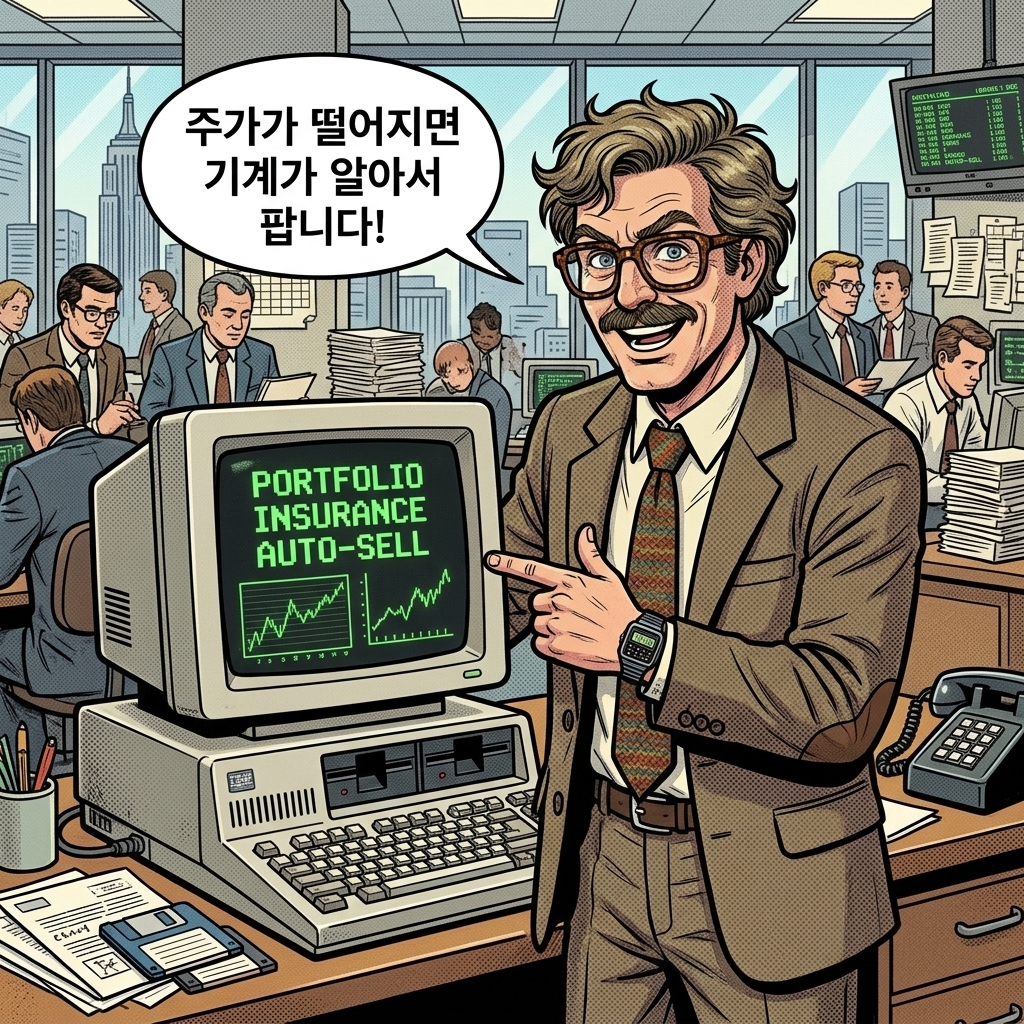 1987년 블랙 먼데이의 로봇 패닉: 완벽한 '포트폴리오 보험'이 어떻게 시장을 하루 만에 22.6% 학살하는 단두대가 되었는가
